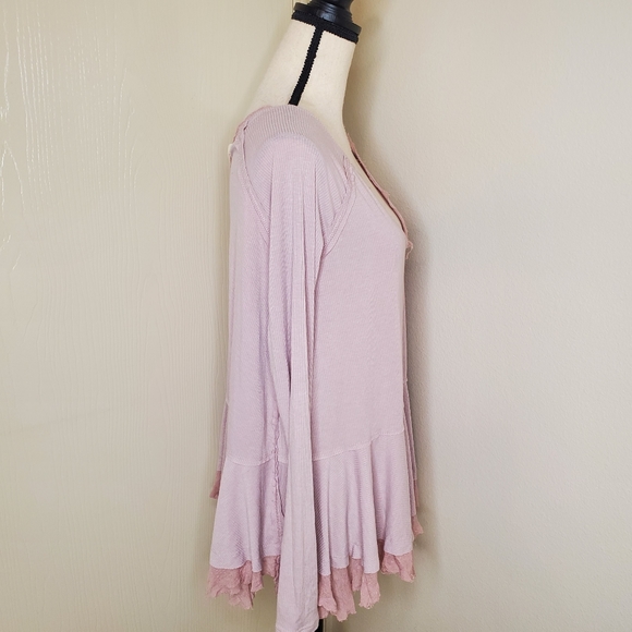 We The Free Free People Tangerine Long Sleeve Mauve Top Ribbed Tee Boho Size S - Picture 3 of 9